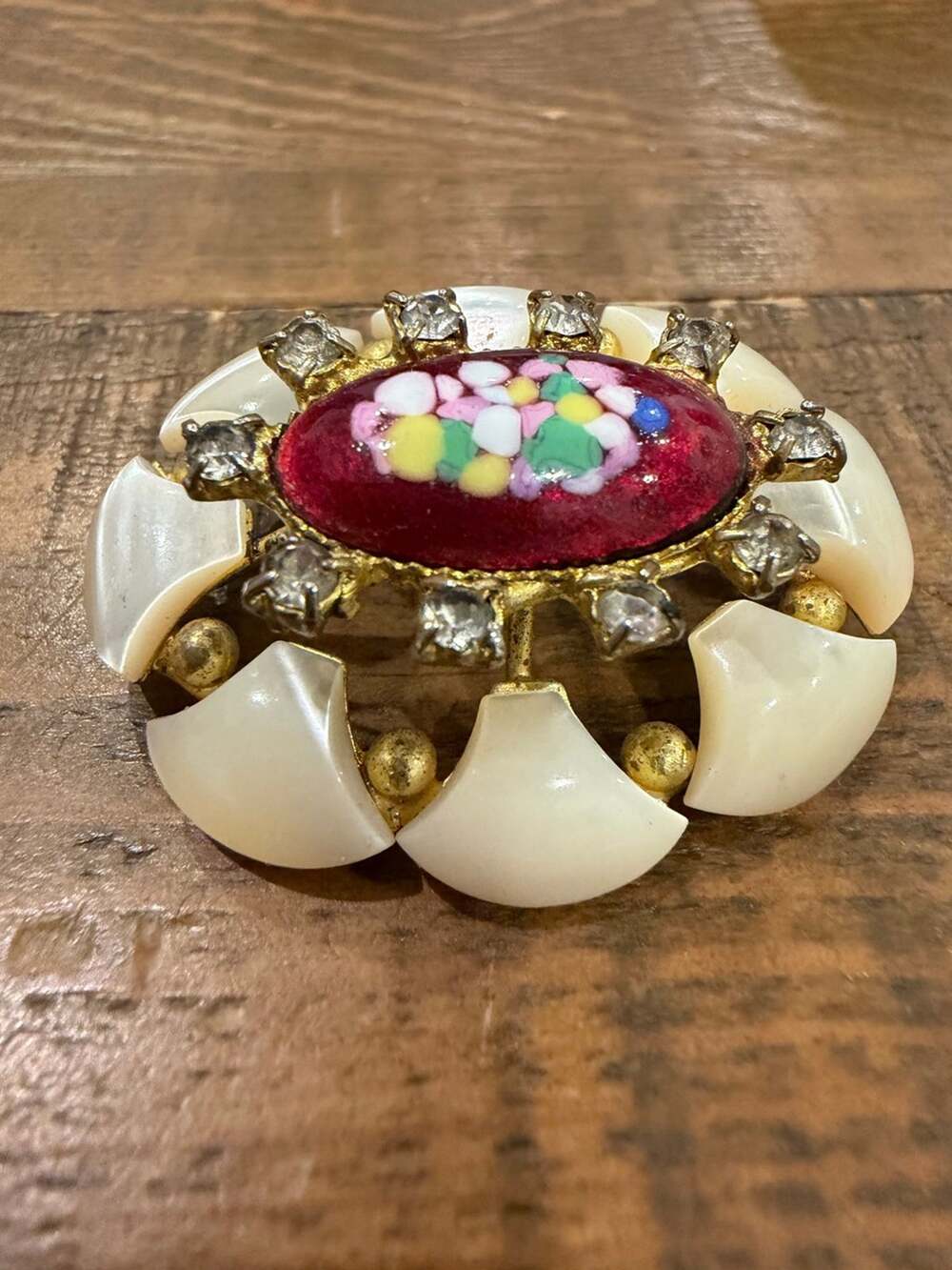 Vintage Mid-Century Art Glass Rhinestone Brooch